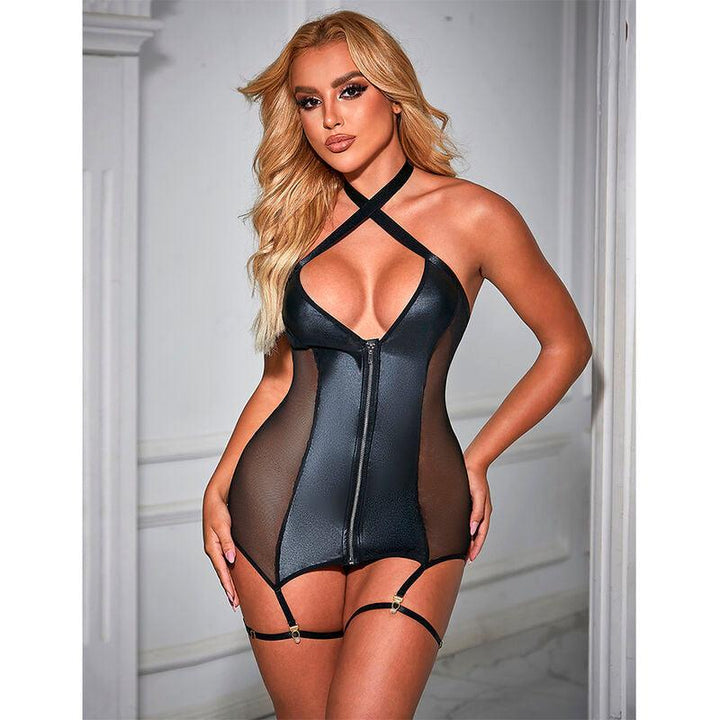 SUBBLIME - 954444 SEXY MESH KLEID LEDER SCHWARZ S/M - INTIM SPACE Online Sexshop