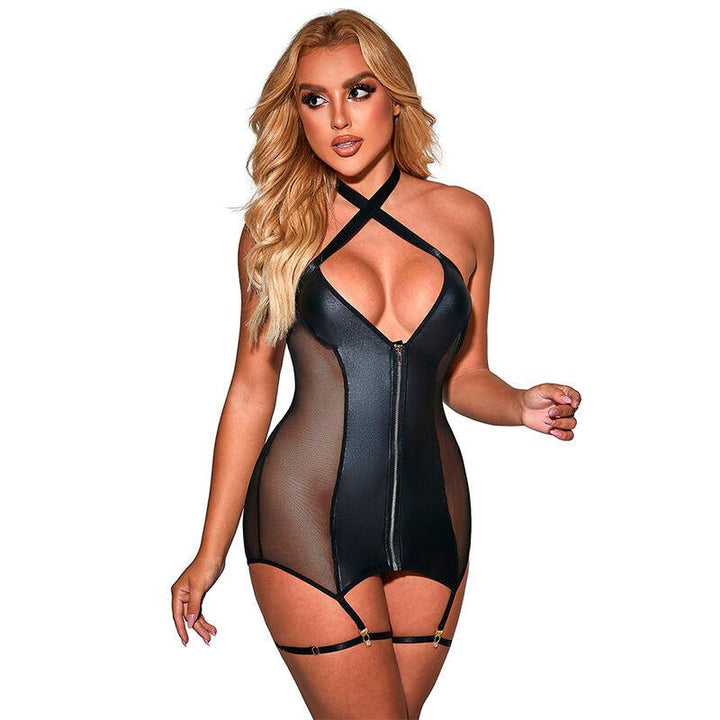 SUBBLIME - 954451 SEXY MESH KLEID LEDER SCHWARZ L/XL - INTIM SPACE Online Sexshop