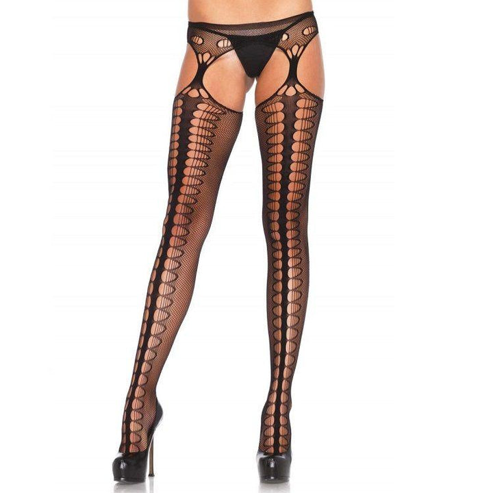 LEG AVENUE - TIGHTS MIT GARTER EXKLUSIV SCHWARZ - INTIM SPACE Online Sexshop