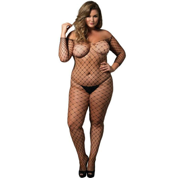 LEG AVENUE - OFF THE SHOULDER BODYSTOCKING SCHWARZ PLUS GRÖSSE - INTIM SPACE Online Sexshop