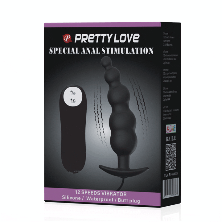 PRETTY LOVE - ANALPLUG AUS SILIKON EXTRA STIMULATION UND 12 VIBRATIONSMODI SCHWARZ - INTIM SPACE Online Sexshop