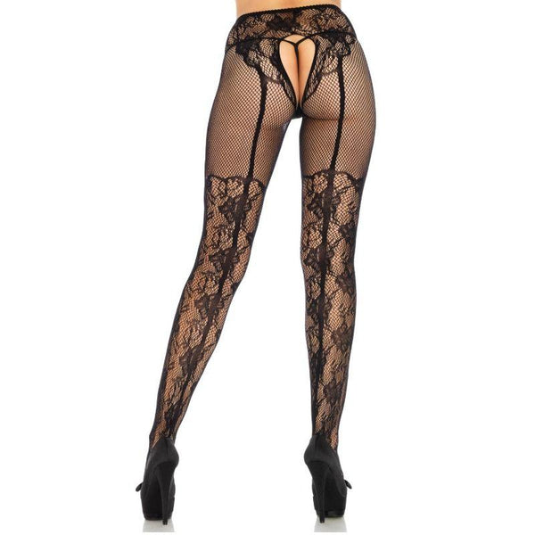 LEG AVENUE - STOCKING FLOWERS DESIGN RÜCKEN KREUZLOS EINE GRÖSSE - INTIM SPACE Online Sexshop