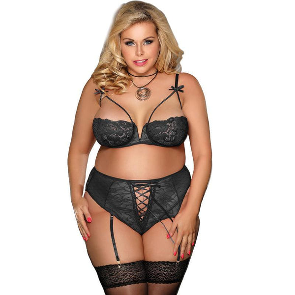 SUBBLIME - QUEEN PLUS SET SUJETADOR - PANTIES CON LIGUERO - INTIM SPACE Online Sexshop