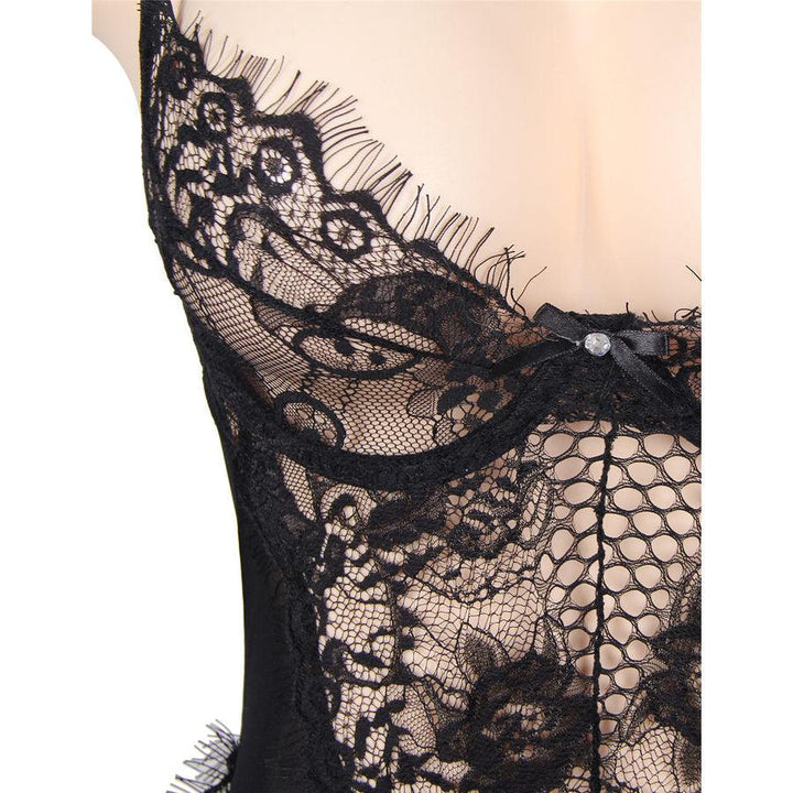 SUBBLIME - QUEEN PLUS FLORAL LACE UND FRINGED BLACK TEDDY - INTIM SPACE Online Sexshop