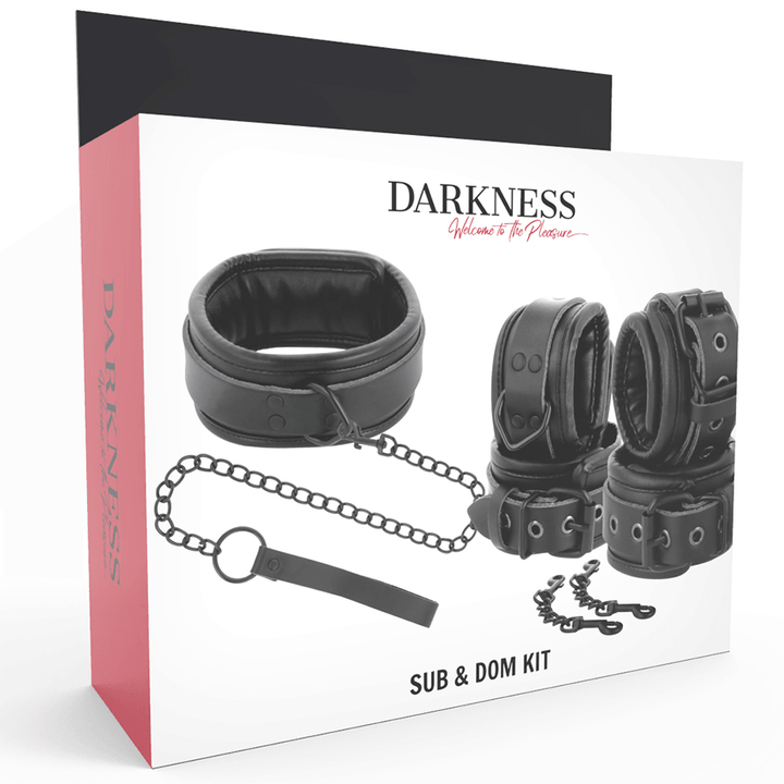 DARKNESS - HANDSCHELLEN UND KRAGEN AUS SCHWARZEM LEDER - INTIM SPACE Online Sexshop