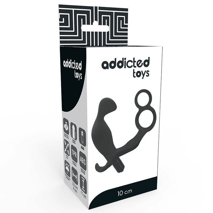 ADDICTED TOYS - ANALPLUG MIT DOPPELTEM PENISRING UND HODEN SCHWARZ - INTIM SPACE Online Sexshop