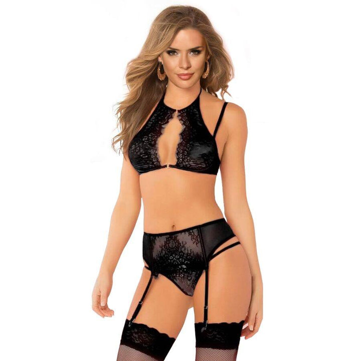 QUEEN LINGERIE - SET AUS BH - STRUMPFHALTER UND THANG GRÖSSE S/M - INTIM SPACE Online Sexshop