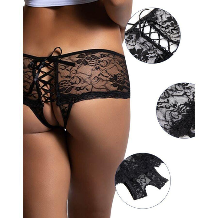 QUEEN LINGERIE - BLUMENSPITZENHÖSCHE MIT RÜCKENÖFFNUNG S/M - INTIM SPACE Online Sexshop