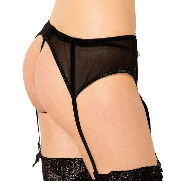 QUEEN LINGERIE - THONG MIT SCHWARZEM SPITZENSTRUMPFSTUMPF S/M - INTIM SPACE Online Sexshop